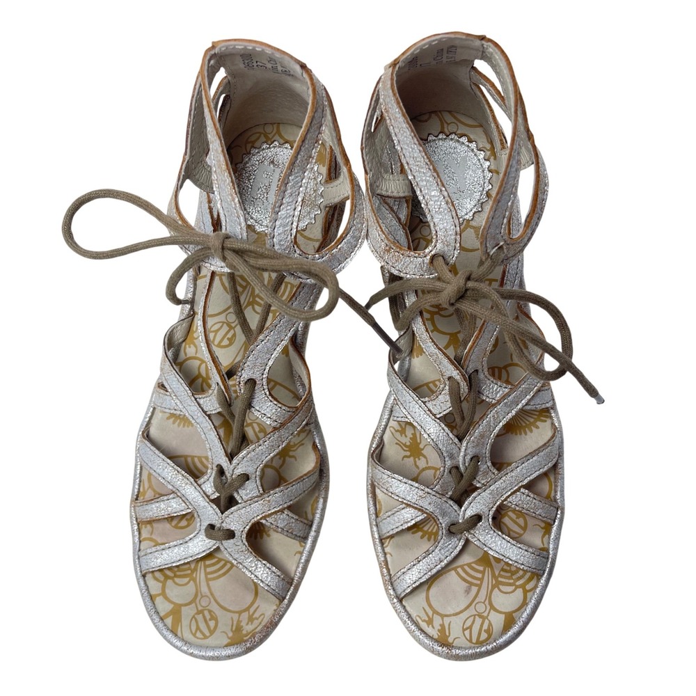 FLY London Womens Comfort Platform Wedge Sandal Lace‎ Up Sz 37/6.5-7 $180